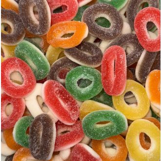 Kyslé viacfarebné kruhové gumové cukríky Sour 300g