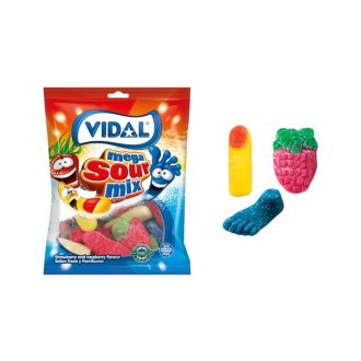 Vidal Mega kyslá zmes 90g - zmes kyslých želé cukríkov